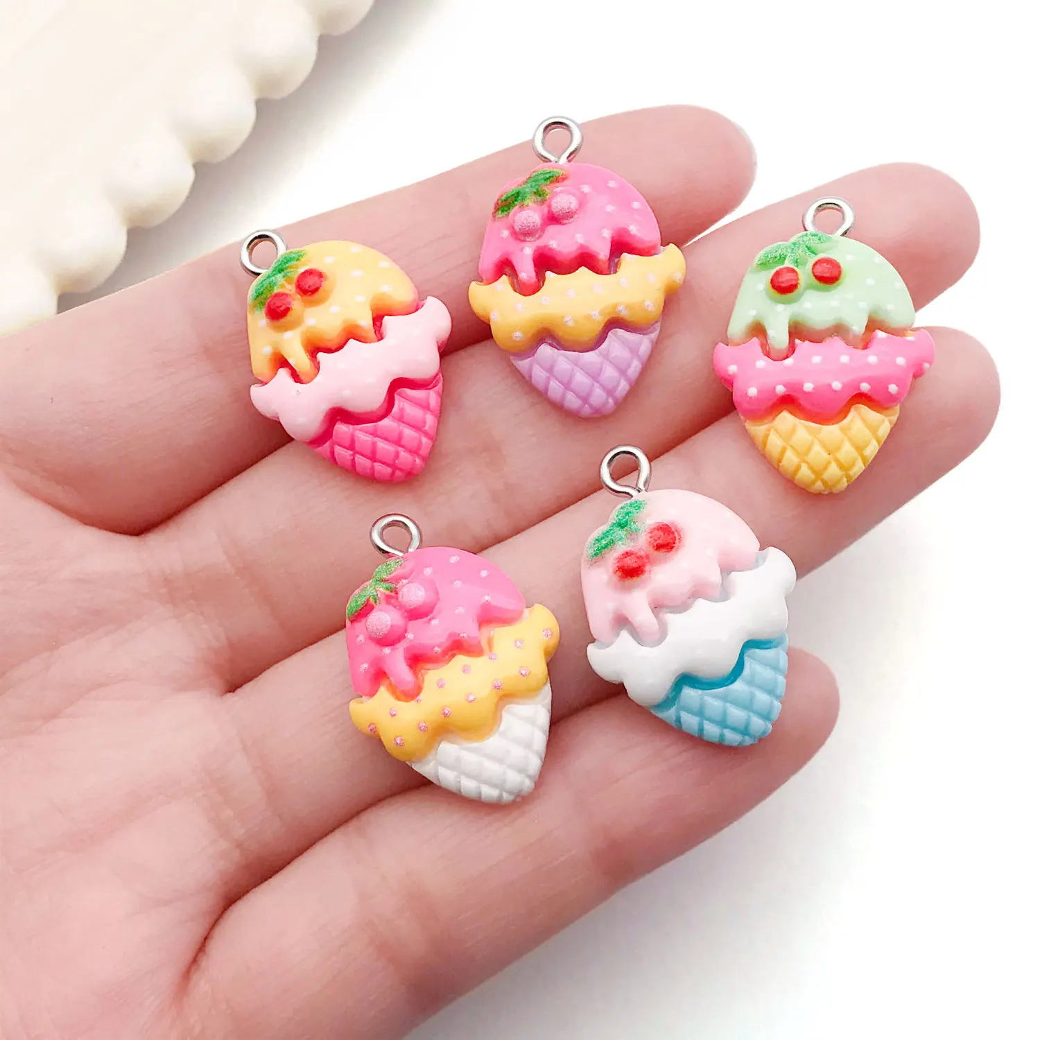 Cherry Ice Cream Charms Set - DIY Jewelry & Craft Embellishments
