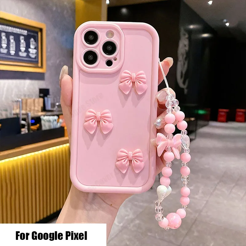3D Pink Cute Butterfly Silicone Soft Phone Case with Bracelet