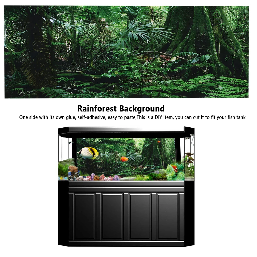 Fish Tank Decorations PVC Double Side Aquarium Background Poster Decoration Fish Tank Wall Lanscaping Rainforest Terrarium Fish Tank Decorations