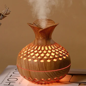 300ML Wood Grain Flower Humidifier Silent Aromatherapy Diffuser USB Rechargeable Mini Air Humidifier with Colorful Night Light 1