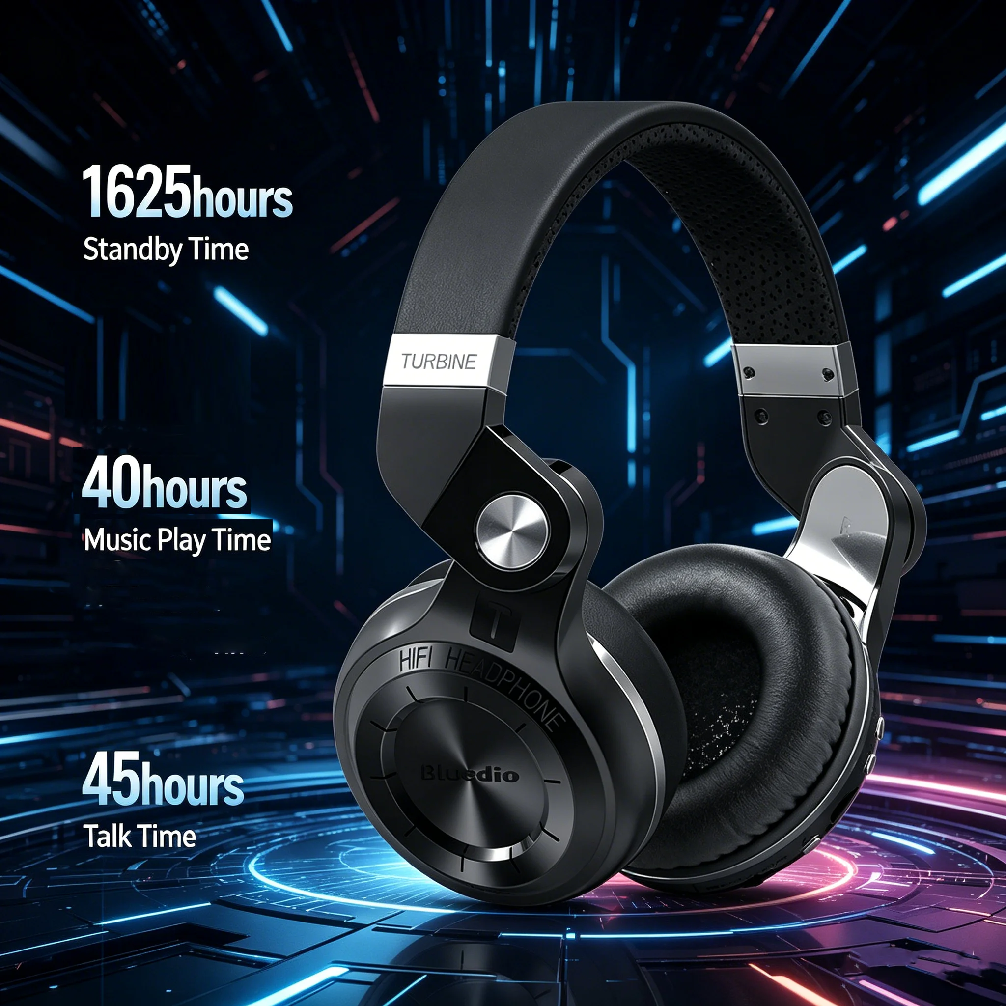 Bluedio T2+ Bluetooth Headphones – Wireless Foldable Headset with Bluetooth 5.4, 57mm HiFi Drivers, Strong Bass & SD Card Music Player 3