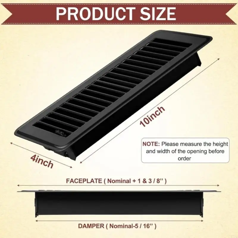E28F Floor Register Heavy Duty Metal Vent Grille with Adjustable airflows Walkable Floor Vent Covers Robusts Steel Designs