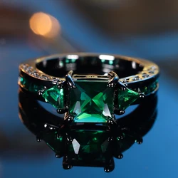 Chic Green Zircon Stone Ring in Black Gold Finish - Vintage Fashion Jewelry - 8 (Black Gold Color)