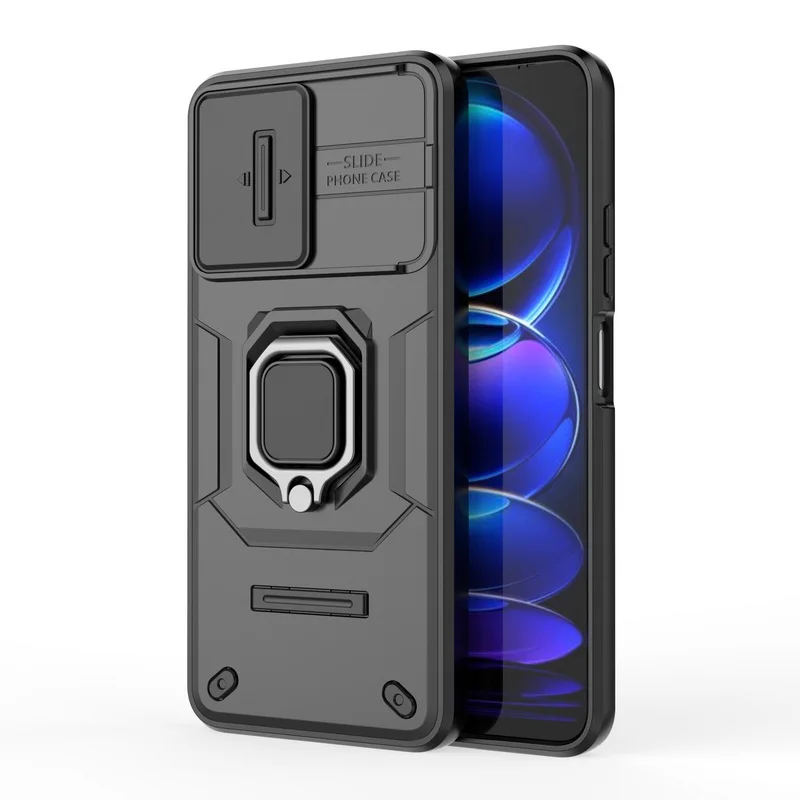 Étui de protection d'objectif d'appareil photo coulissant antichoc pour Xiaomi Redmi Note 12 Mi Poco X5 Pro avec support d'anneau magnétique_voghion.com