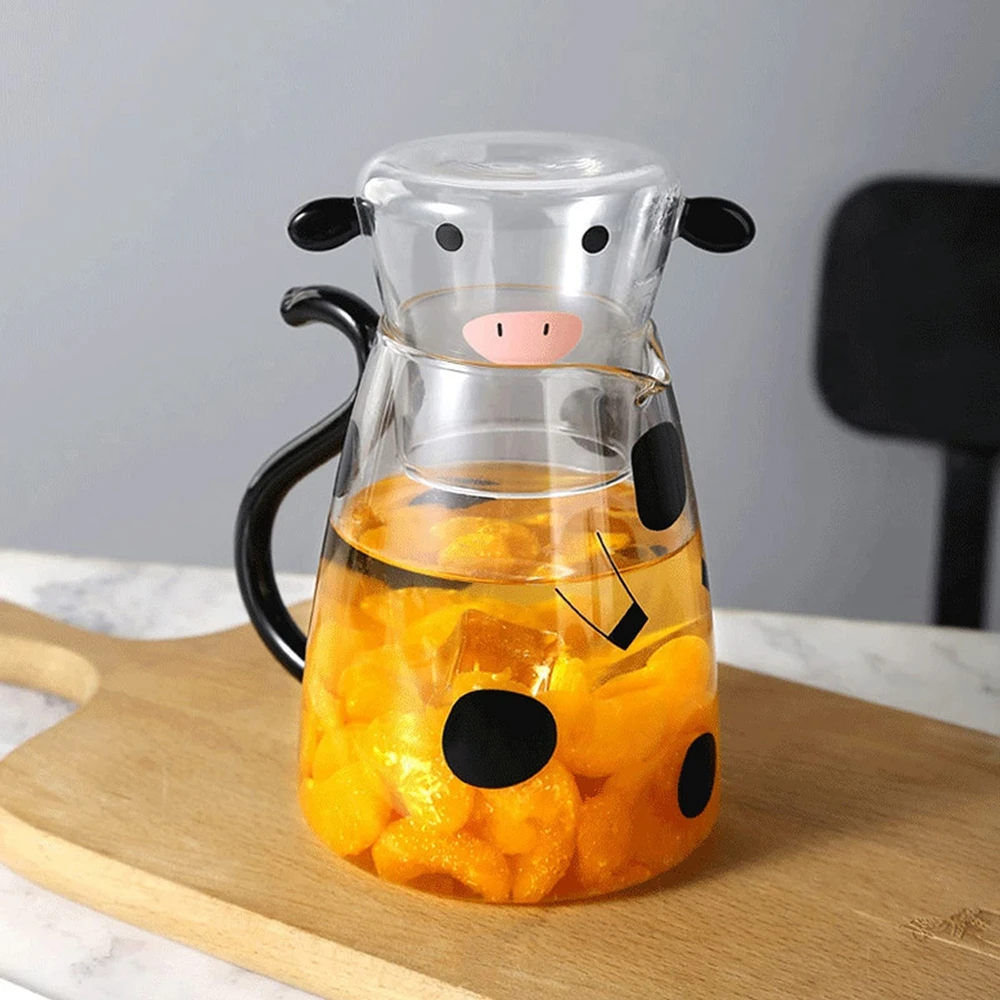 550/1800ml Transparent Glass Jug Heat-Resistant Cartoon Cow Shape