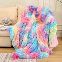 Rainbow Super Soft Faux Fur Throw Blanket Warm Fluffy Shaggy Sherpa Backing Warm and Cozy Decorative Sofa Bed Double Bedspread 2