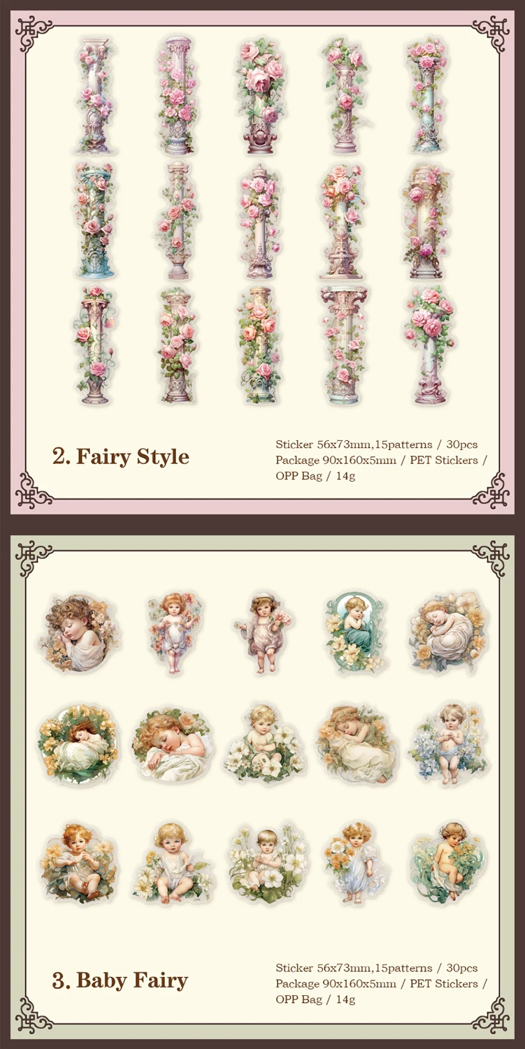 Yoofun 30 teile/los Vintage Elf Blume Aufkleber Retro Stil Ästhetischen Geist Klebrige Etiketten Collage Junk Journal Scrapbooking diy – Detail 9