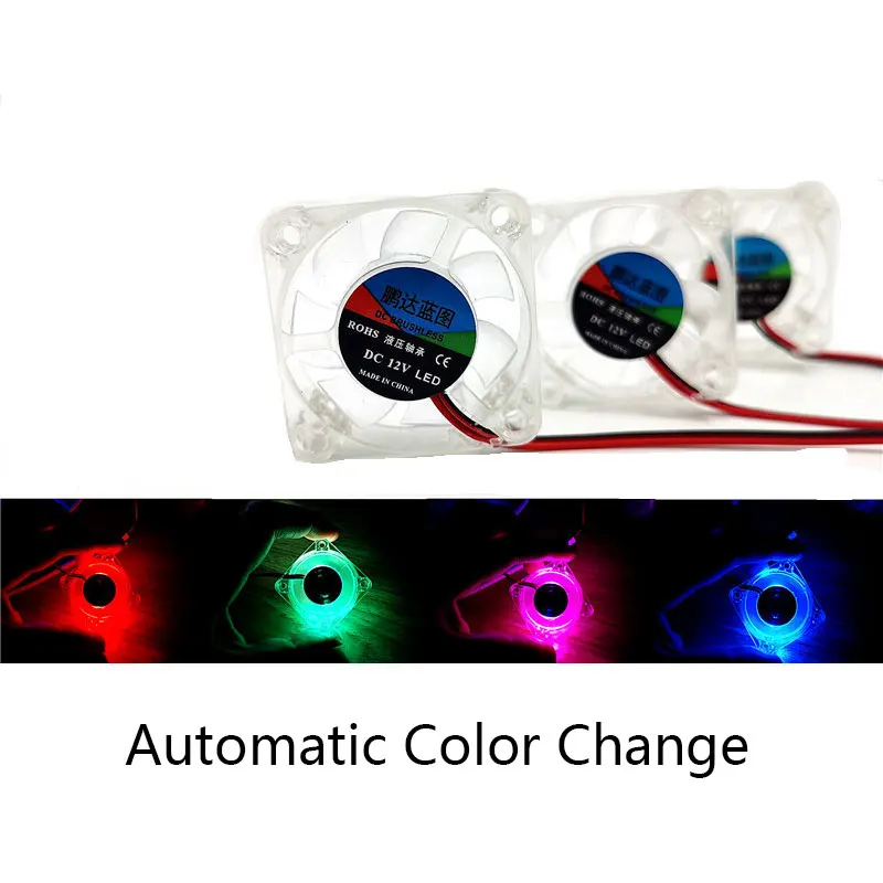 

4010 40x40x10MM DC 5V 12V 24V Cooling Fan Automatic Color Change Transparent LED Iight Emitting Hydraulic Bearing 2PIN