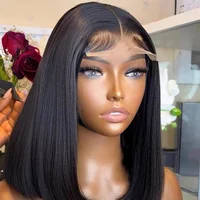 Perruque Bob Lace Front Brésilienne Naturelle Remy, Cheveux Courts Lisses, 13x4 HD, 4x4, avec Closure, Bon Marché, pour Femme Africaine 2