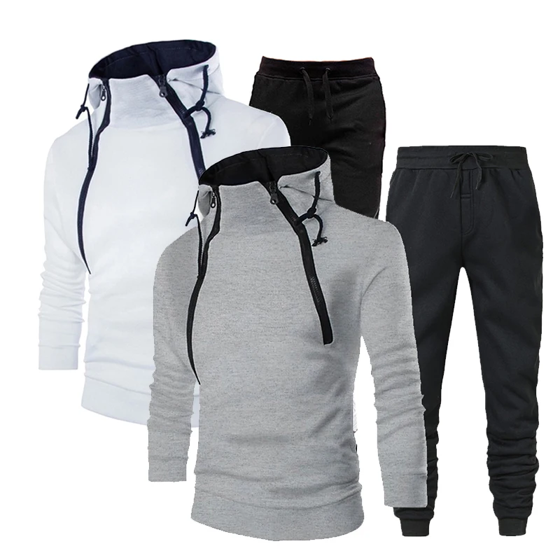 Men Tracksuits Set Spring Autumn Long Sleeve Hoodie Zipper Jogging Trouser Patchwork Fitness Run Suit Casual Clothing Sportswear