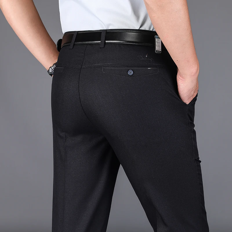 High-End Office Suit Pants Men's Summer Thin Cold Breathable and Loose Middle-Aged plus-Sized plus Size Ice Silk Casual Pants spring summer thin suit pants men middle aged cotton slacks high waist straight loose solid business casual pants father dad