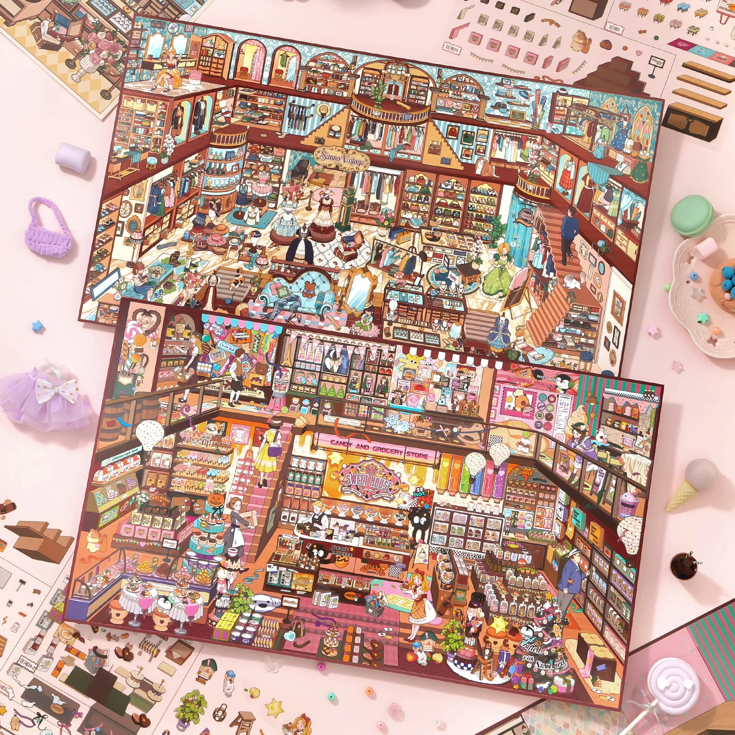 10개 대형 3D 하우스 장면 스티커, 스크랩북, 미술 공예 및 수제 프로젝트용 DIY 장 스테레오 하우스 스티커