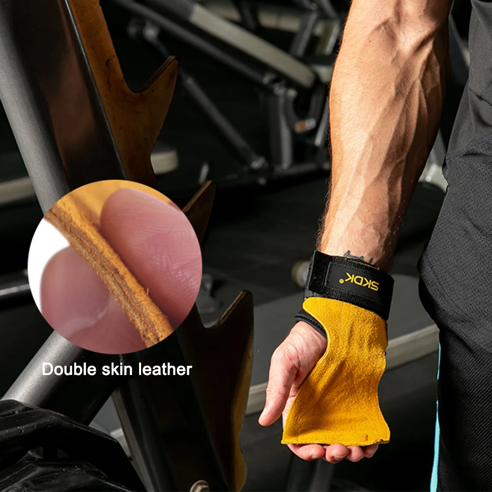 SKDK 1Pair Cowhide Gym Gloves Grips AntiSkid Weight Lifting Grip Pads