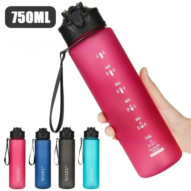 750ml Sports Water Bottle Leak Proof Handheld Drinking Straw Mug Fitness Outdoor Travel Portable Mug with Carrying Cord 2