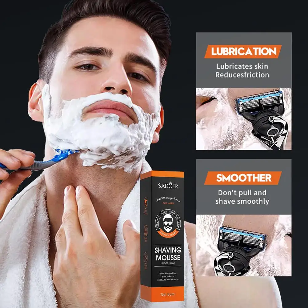 SADOER 60ml Man Shaving Gels Shaving Mousse Smooth Aloe Beard Mild Essence Roots Irritaing Softening With Clean Cream Not T4S3