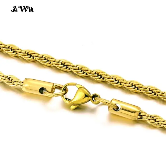 96689-227792.jpg AWIT-Bracelet Chaîne Corde Torsadée pour Femme, Hip Hop, Punk, 4mm, Document localité, Acier Inoxydable, Collier Document localité, Bijoux Fantaisie