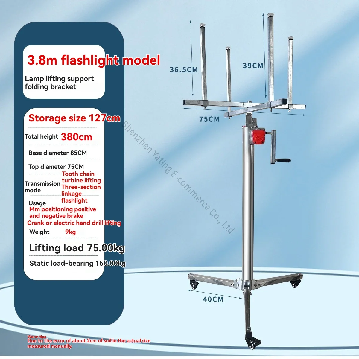 New Hand-cranked 3.8m Lamp Installation Lifting Bracket Light Repair Installatio