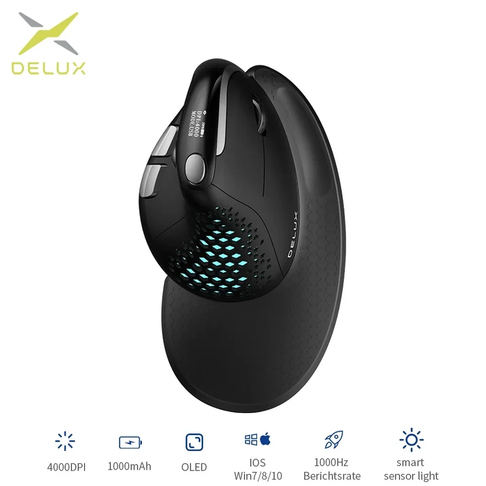 Delux M618XSD Seeker Ergonomic Vertical Mouse with OLED Screen
