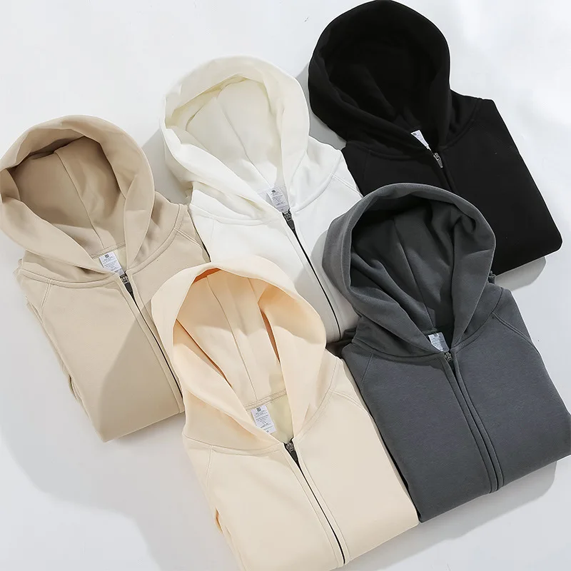 600GSM Herren-Kapuzenpullover aus 100 % Baumwolle mit Reißverschluss, Übergröße, Samt-Kapuzenpullover, solides, übergroßes, lässiges Top, Fleece-Pullover mit Fledermausärmeln
