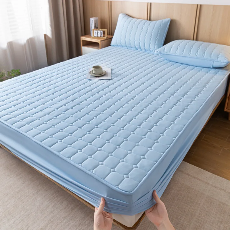 Winter Warm Quilted Mattress Cover Plush Thicken Soft Fit Sheet Single Double Queen Size Fitted Sheet With Elastic Band Sheet 4