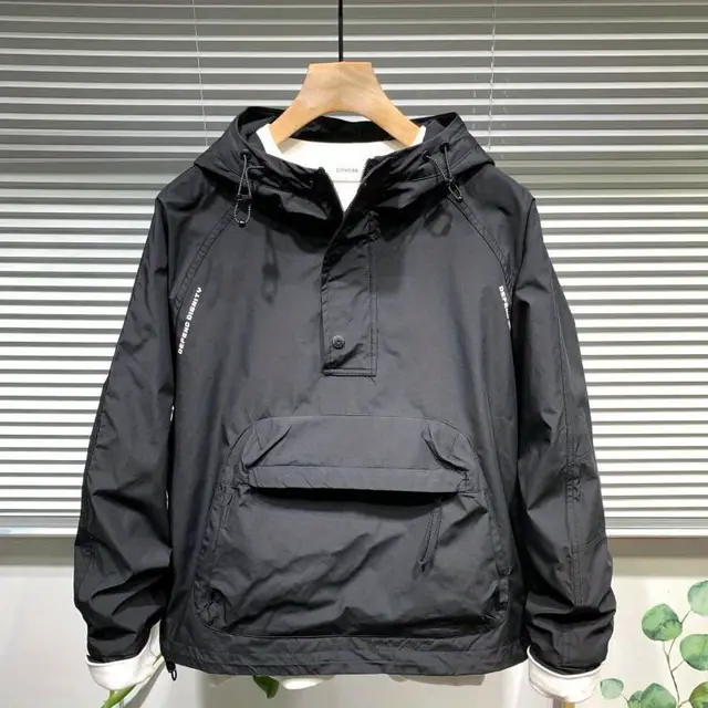 Outdoor Youth Spring Autumn Knit Jacket Hood Men's Workwear Big Pocket Combat Jacket Leisure Loose Pullover Windbreaker Coat 3