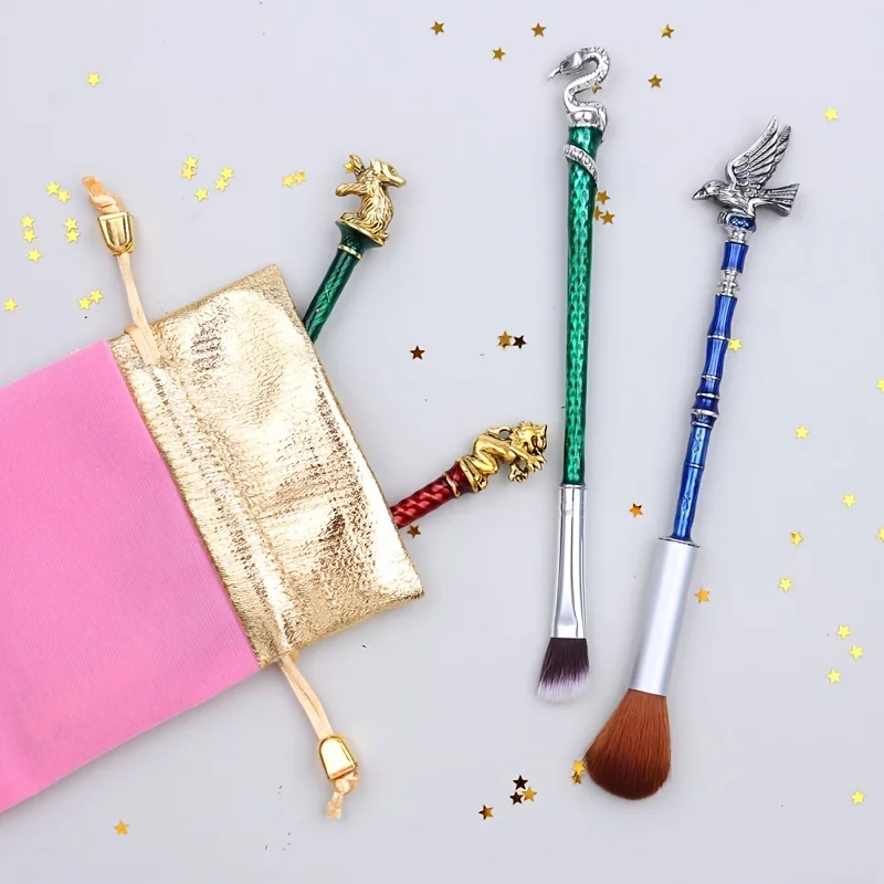 4/5pcs Magic Academy Style Makeup Brushes with Metal Handles-Soft and Fluffy Professional Eyeshadow Powder Lip Makeup Tools