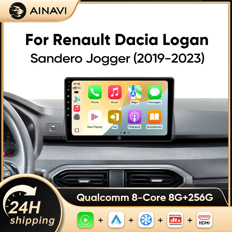 Radio para Auto Ainavi para Renault Dacia Logan Sandero Jogger 2019 2020 2021 2022 2023, Carplay Inalámbrico, Android Auto, 4G, Multimedia para Auto 1