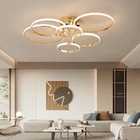 Lustre de plafond LED moderne pour salon chambre, plafonnier rond à intensité variable, plafonnier de chambre or/Chrome/noir 1