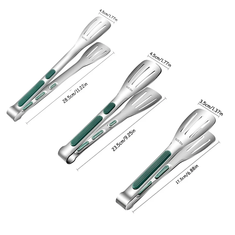 304 Stainless Steel BBQ Tongs Non Slip Heat Resistant Heavy Duty Cooking Meat Bread Salad Baking Kitchen Grill Tool