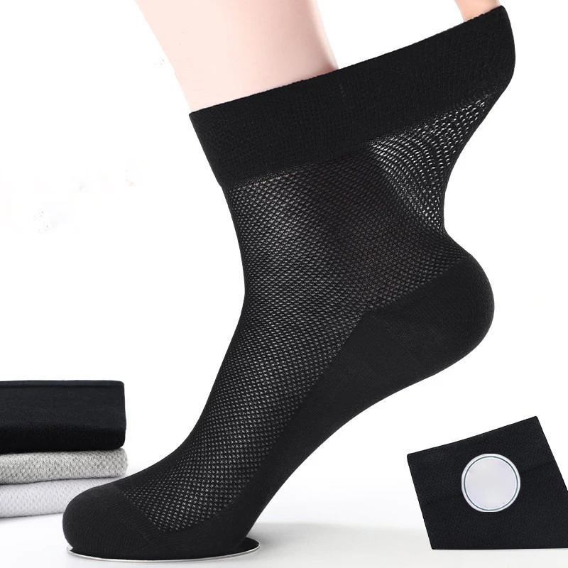 Plus Size EU38-47 Men's Work Business Casual Black White Socks Mesh Breathable Short Middle Tube Summer Thin Sock