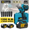 Gisam  1200N.M Brushless Electric Impact Wrench 1/2 inch Screwdriver Cordless Electric Wrench Power Tools for Makita 18V Battery 1