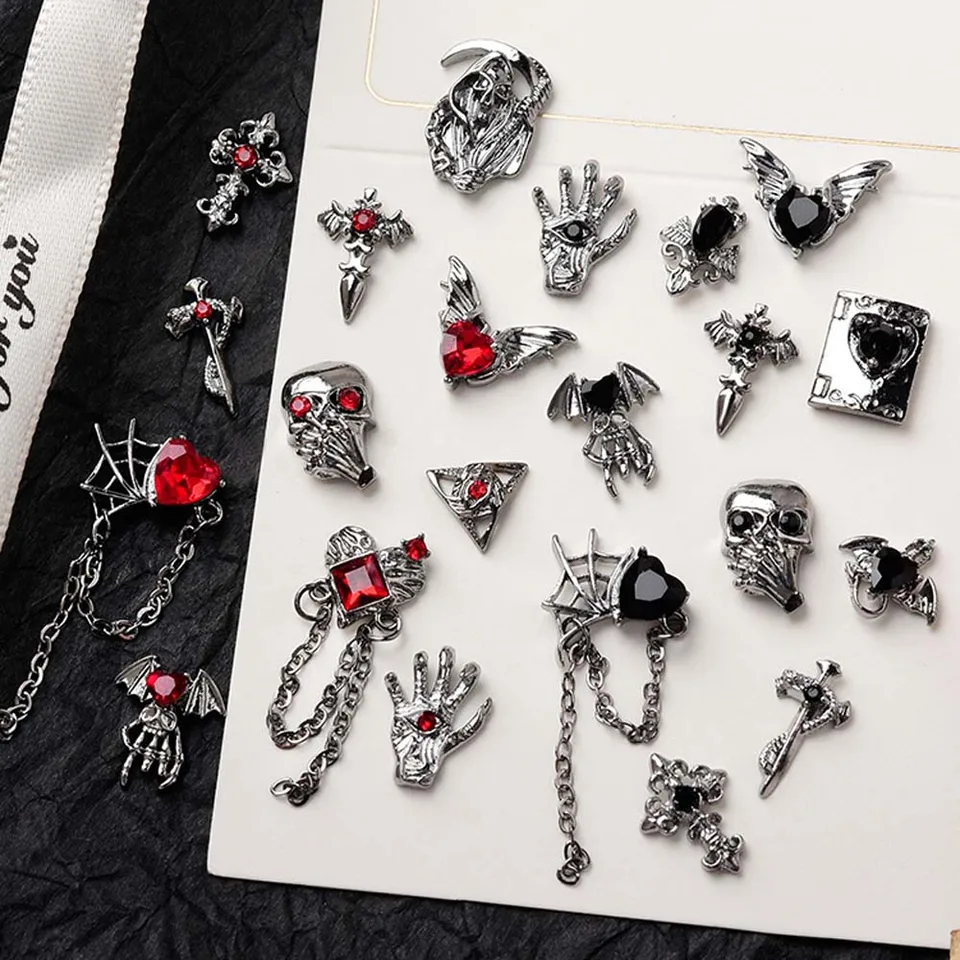 アンクルサム　メッセージドール 10pcs Alloy Gothic Punk Style Nail Charms 3D Chrome Skeleton