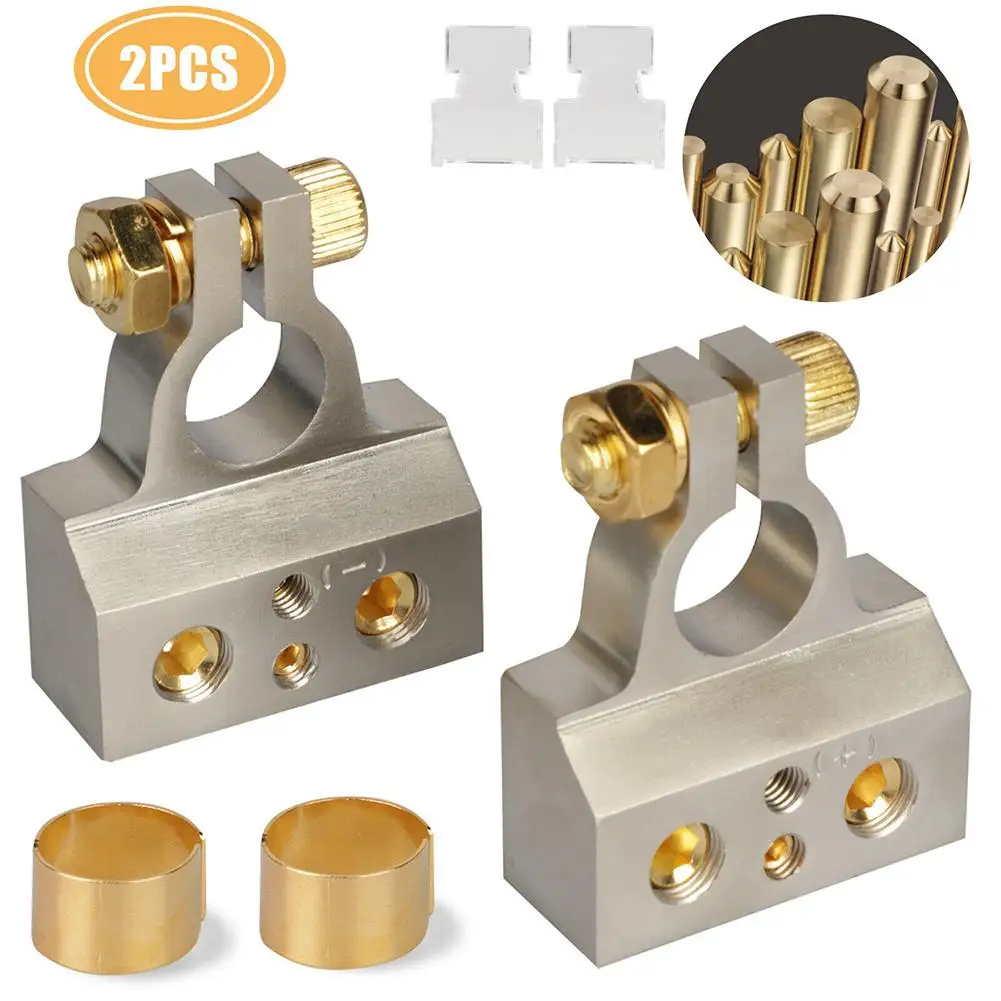 

2pcs Car Battery Terminal Connector Top Post Positive Negative 0/2/4 Gauge 8/10 Gauge Inputs Audio Modified Parts