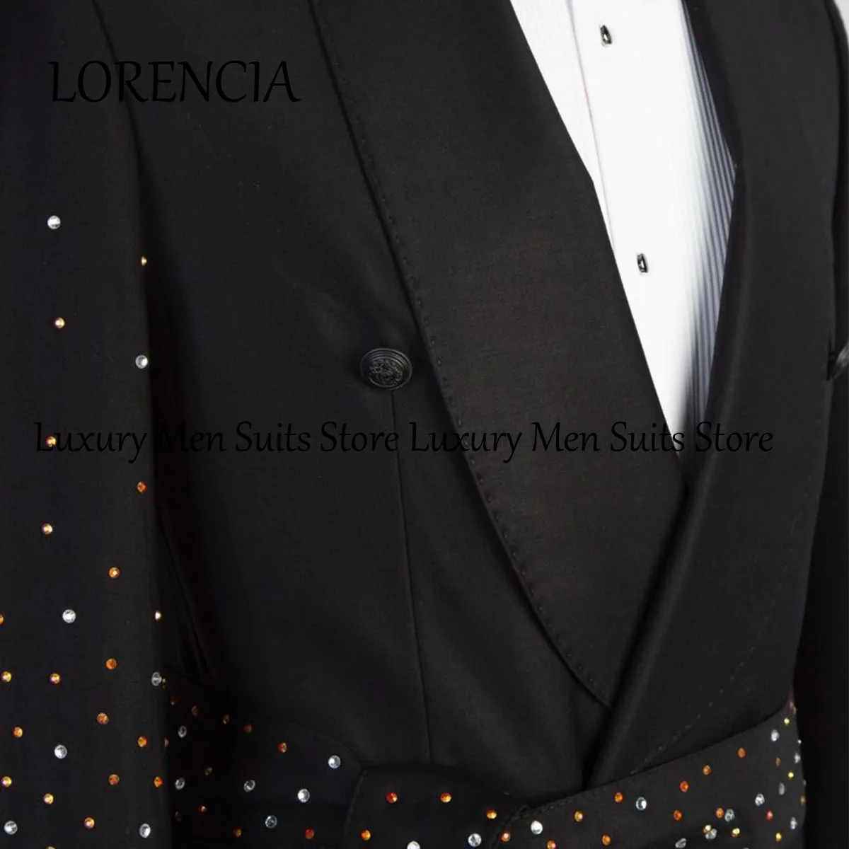 Customized Men Shawl Lapel Belt Rhinestone Embellished Suits Groom Wedding Tuxedos 3 Pieces Sets Male Prom Blazers Costume Homme 2