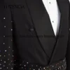 Customized Men Shawl Lapel Belt Rhinestone Embellished Suits Groom Wedding Tuxedos 3 Pieces Sets Male Prom Blazers Costume Homme 2