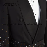 Customized Men Shawl Lapel Belt Rhinestone Embellished Suits Groom Wedding Tuxedos 3 Pieces Sets Male Prom Blazers Costume Homme 2