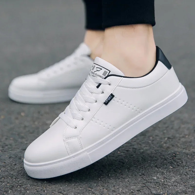 Summer White Shoes Lace Up Men Sneakers Brearhable Casual Vulcanized Shoes Men's Classic PU Leather Male Sneaker Shoes 2021
