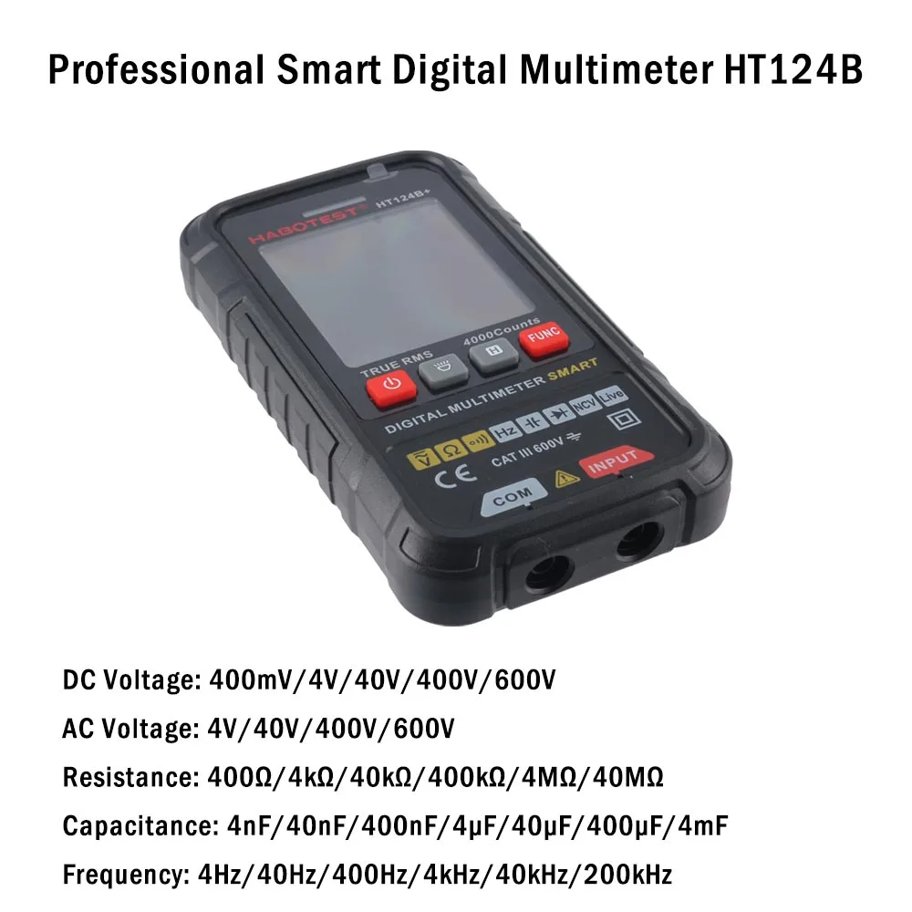 4000 Counts Smart Digital Multimeter HABOTEST HT124B Pro AC DC Voltage Capacitance Frequency Resistance Continuity NCV Tester