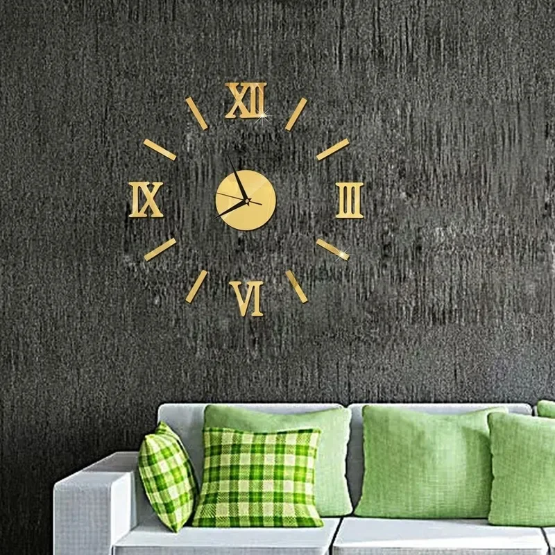 3D Mirror Roman Numbers Wall Clock Stickers Elegant DIY Digital Wall Clocks For Home Art Living Room Office Decoration Clock wall clock digital clock wall clock sticker