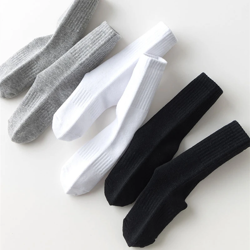 5 Pairs 100% Cotton Children Long Tube Socks Girls Boys Baby Autumn Winter Warm White Black Student Sports Socks for 1-12 Year 2