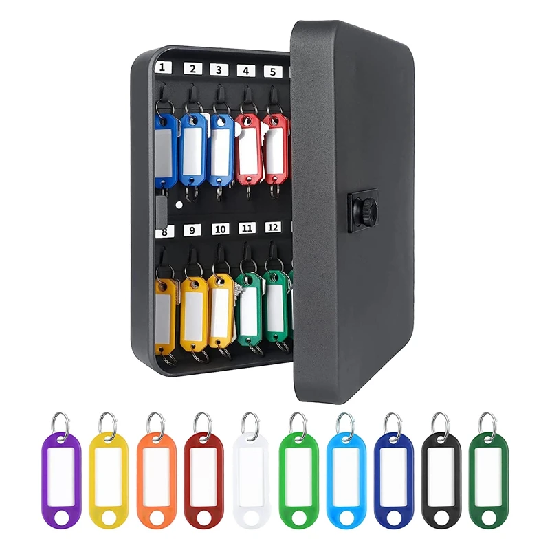 28-Key Steel Key Cabinet Combination Lock Wall Mounted Key Organizer With 40 Tag Labels Identifiers