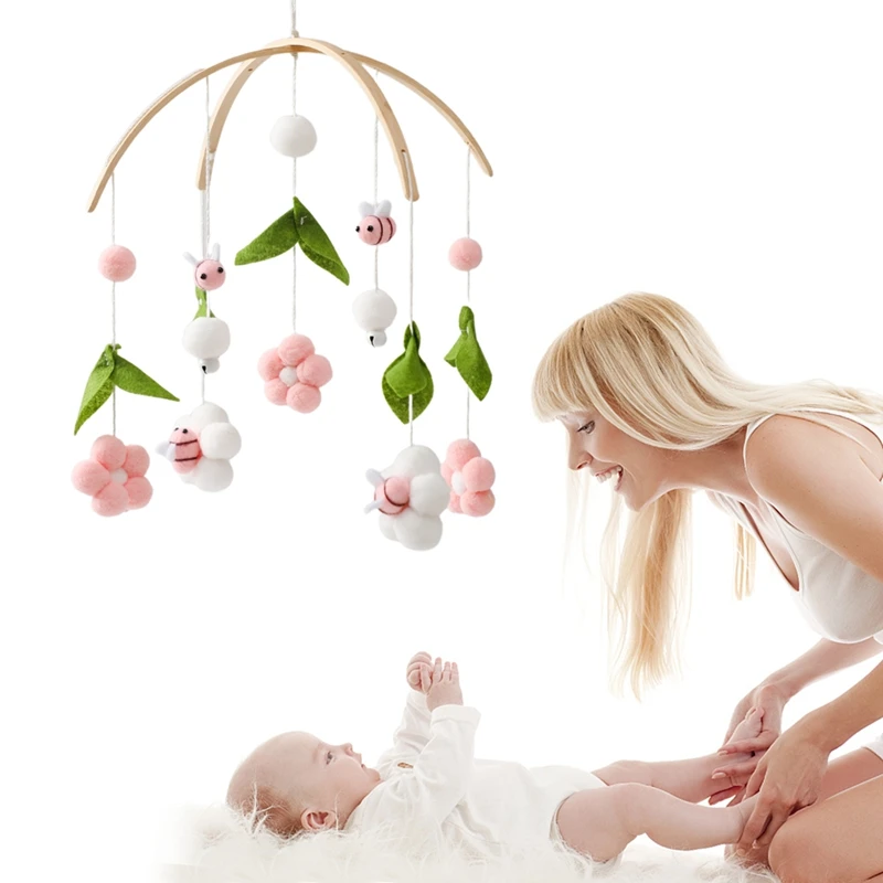 

1 Set Baby Bed Bell Pram Musical Rattles Toys Cotton Bee Flower Newborn Mobiles Crib Hanging Toys For 0-12 Months Infant Gift