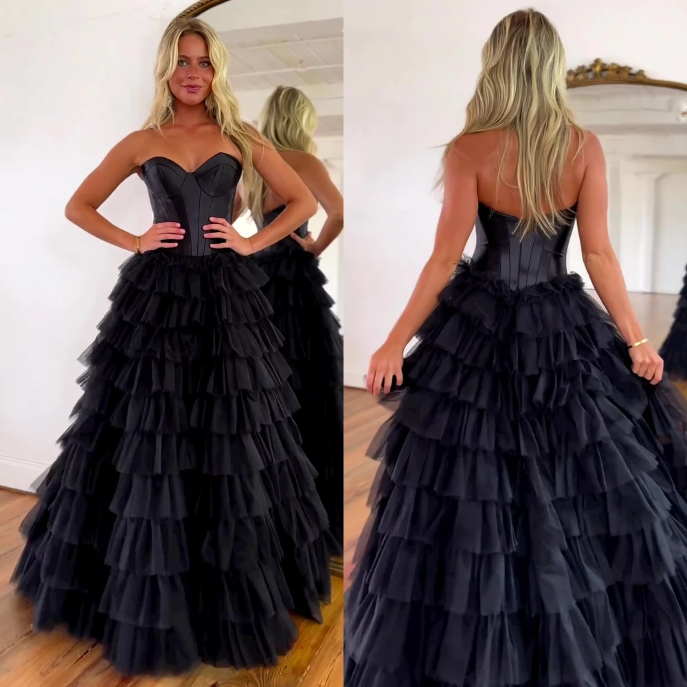 

Prom Dresses High Quality Sweetheart Ball gown Sweep/Brush Evening Layered Fold Net/Tulle Formal Occasion Gown فساتين س