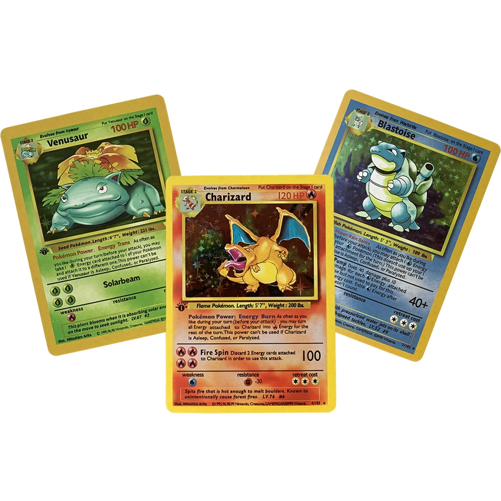 

3 шт. PTCG 1996 года английская карточка первого поколения Charizard blastise Venusaur игра Аниме коллекционная карточка Подарочная игрушка для детей