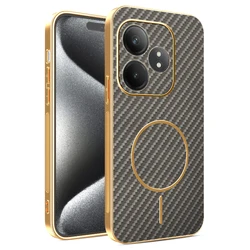 Custodia per telefono in pelle elettroplaccata premium con fibra di carbonio e anello magnetico - Protezione anti caduta