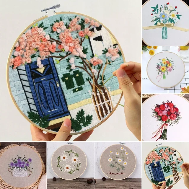 1PCS Embroidery Kit Flower Pattern Cross Stitch DIY Needlework Kit Tools Beginner Embroidery Starter Set For Handicraft Lover 1