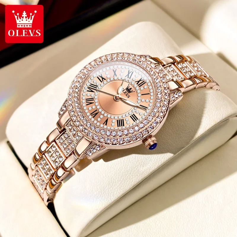 OLEVS 9943 ساعة ماسية فاخرة للنساء أنيقة من الفولا...