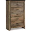 Trinell Rustic 5 Drawer Chest of Drawers with Nailhead Trim, Warm Brown 1
