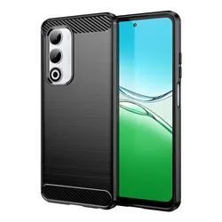 Carbon Fiber Shockproof Silicone Bumper Case - Durable Protection Cover for OPPO A5 Energy (Black)