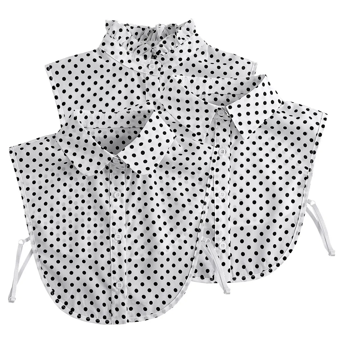 Cotton Front Tie for Women Polka Dots Fake Collar Detachable Shirt Lapel Decor